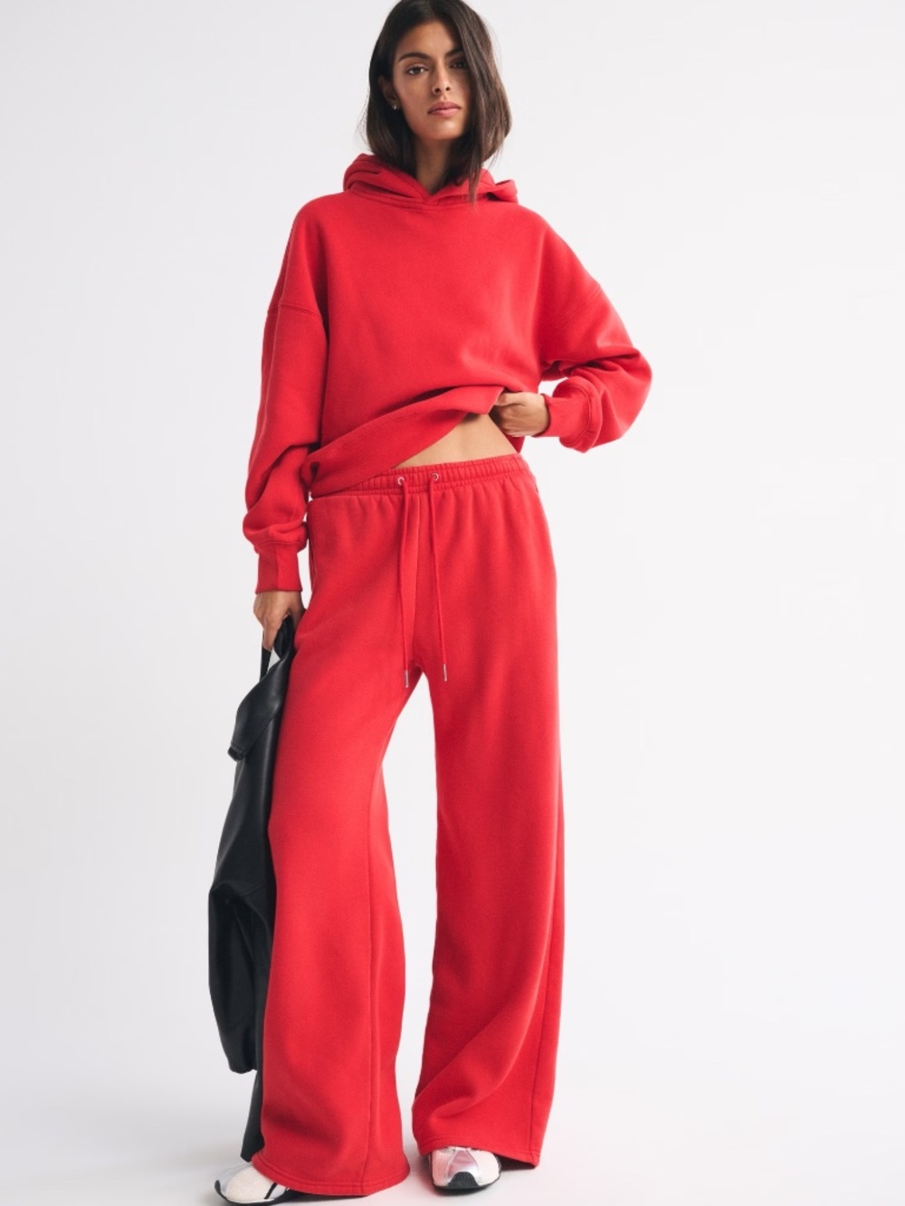 Abercrombie & Fitch Sunday High Rise Wide Leg Sweatpants in Vivid Red